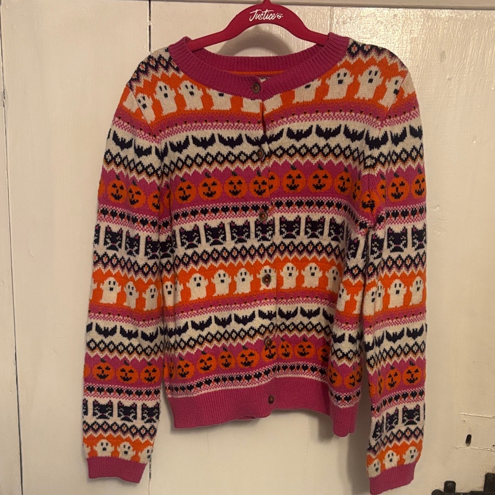 Boden Halloween Fair Isle Crewneck Sweater - Pink & Orange